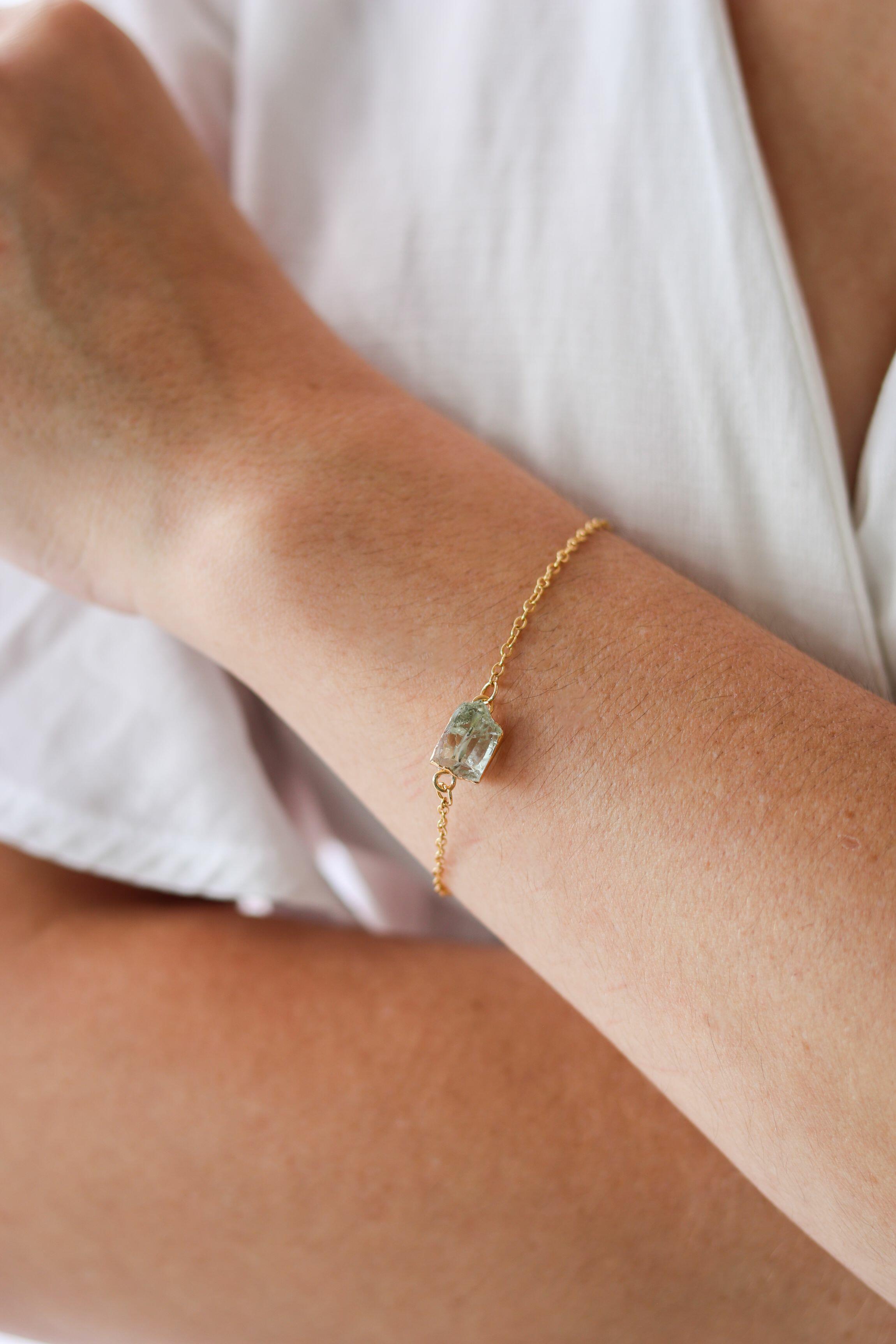 Prasiolite Link Chain Bracelet 18k Gold Plated