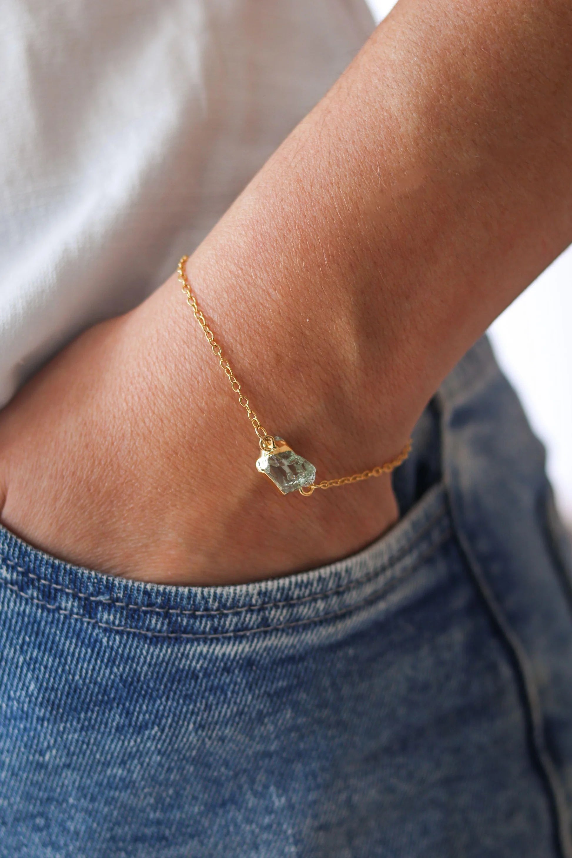 Prasiolite Link Chain Bracelet 18k Gold Plated