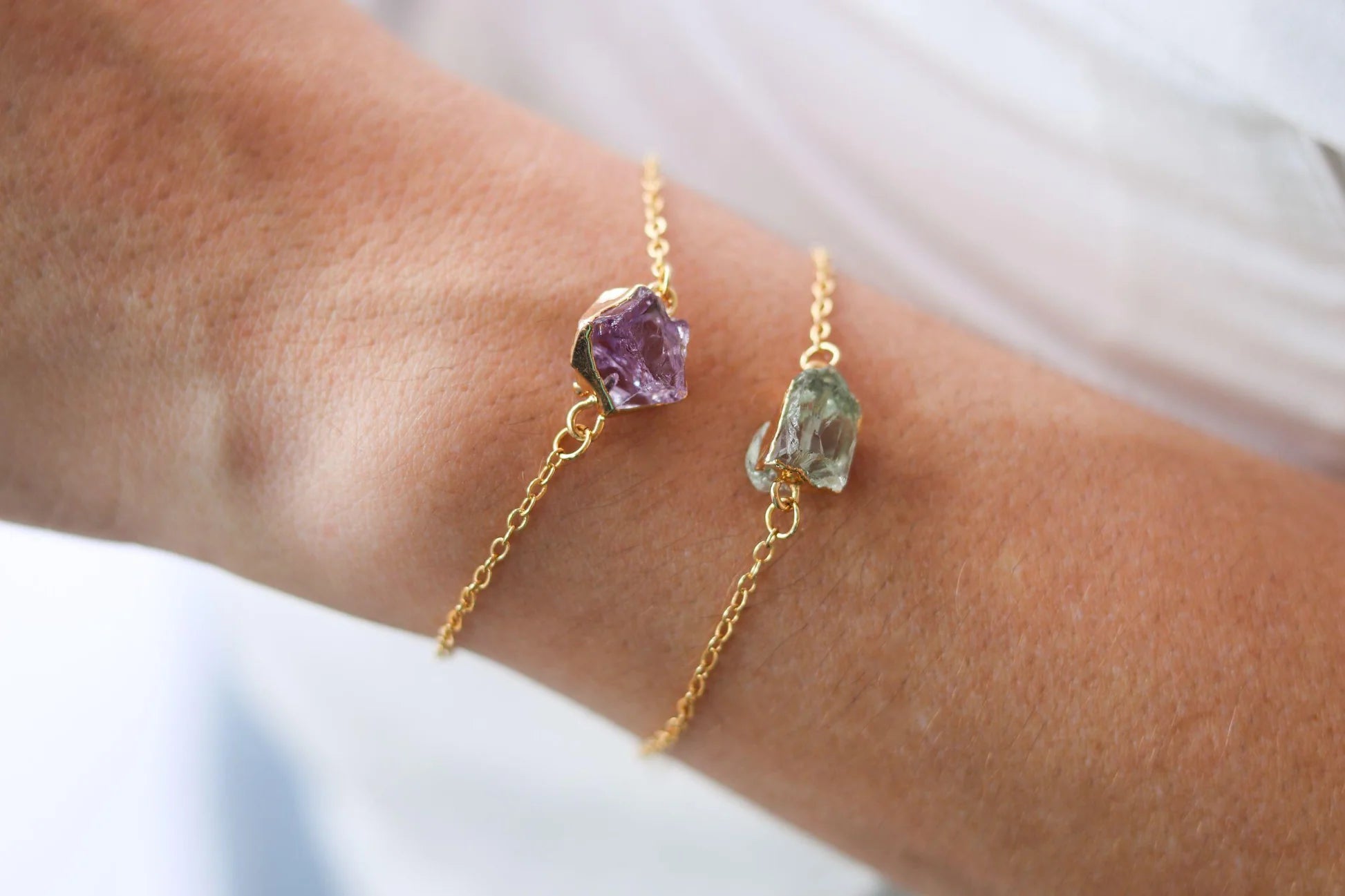 Prasiolite Link Chain Bracelet 18k Gold Plated