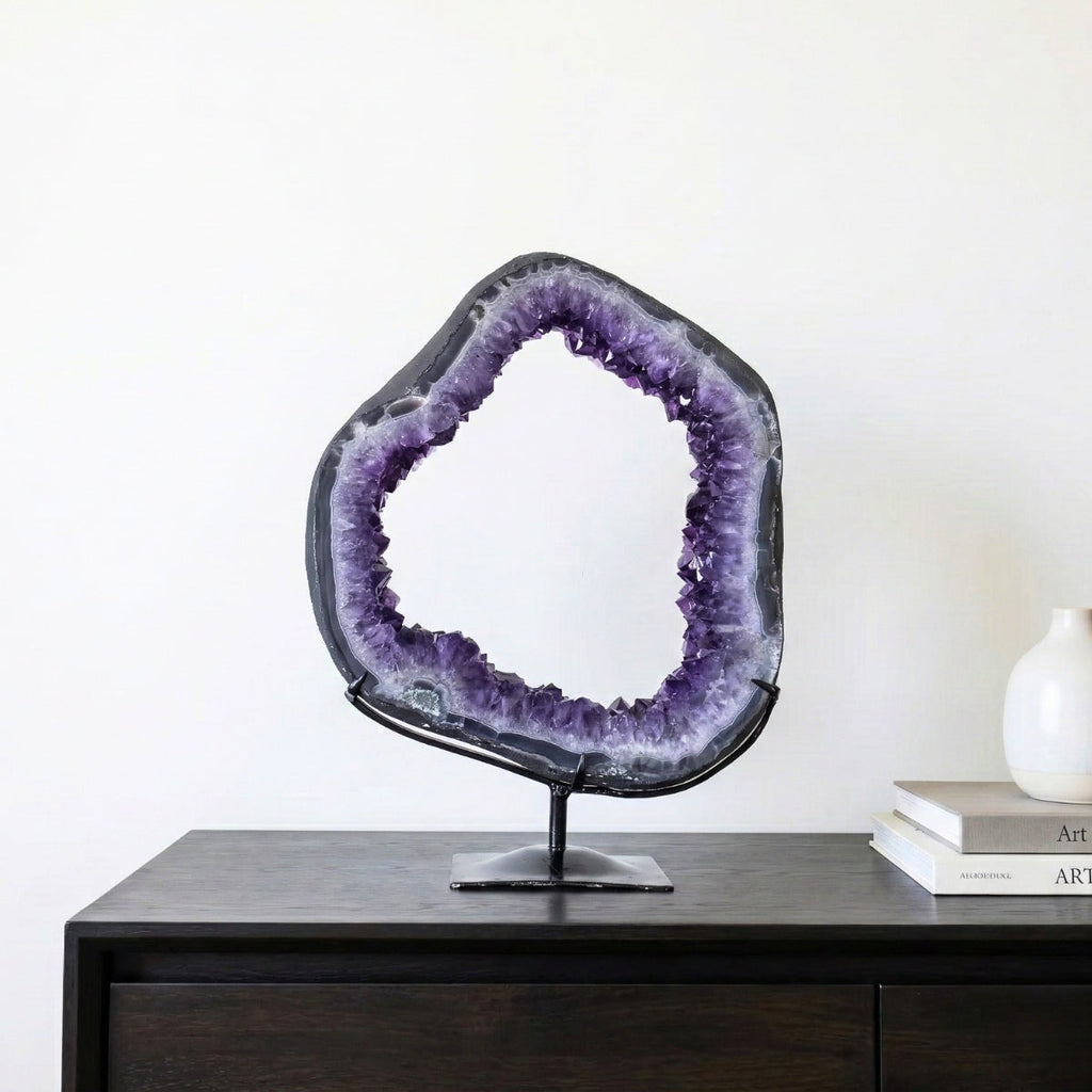 Extra Uruguayan Amethyst Druzy Hoop on Black Metal Base 6.460 kg