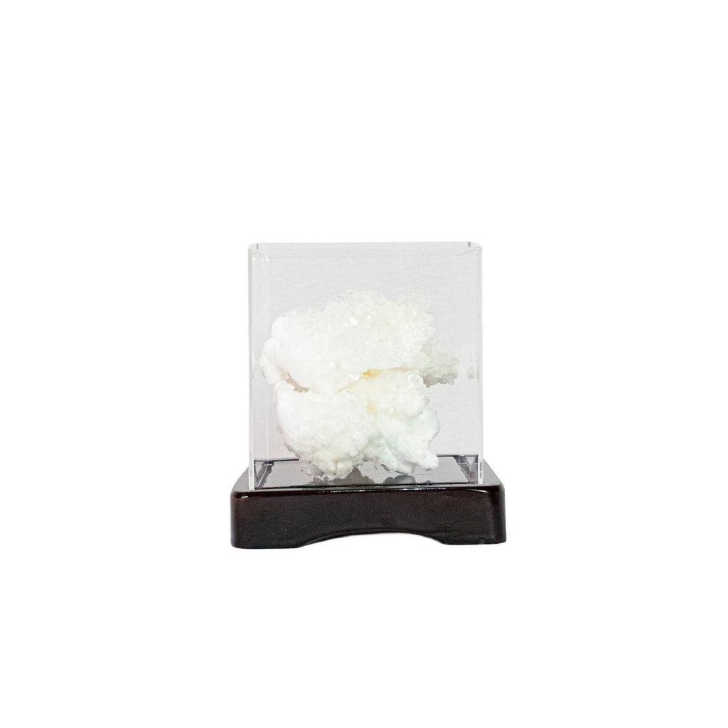 Extra Crystallized Fluorescent Aragonite Stone in Acrylic Dome Wood Base - 744 grams