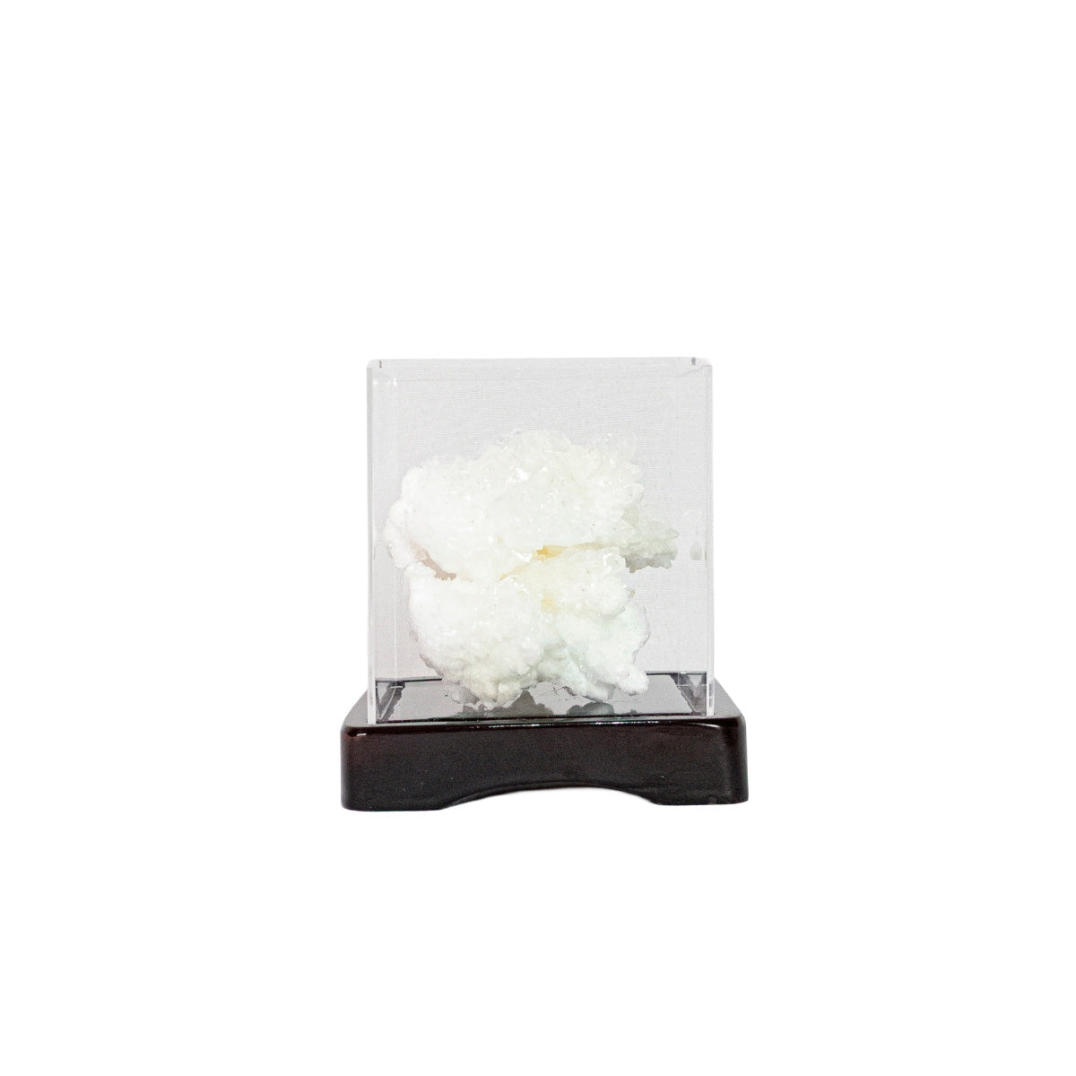 Extra Crystallized Fluorescent Aragonite Stone in Acrylic Dome Wood Base - 744 grams