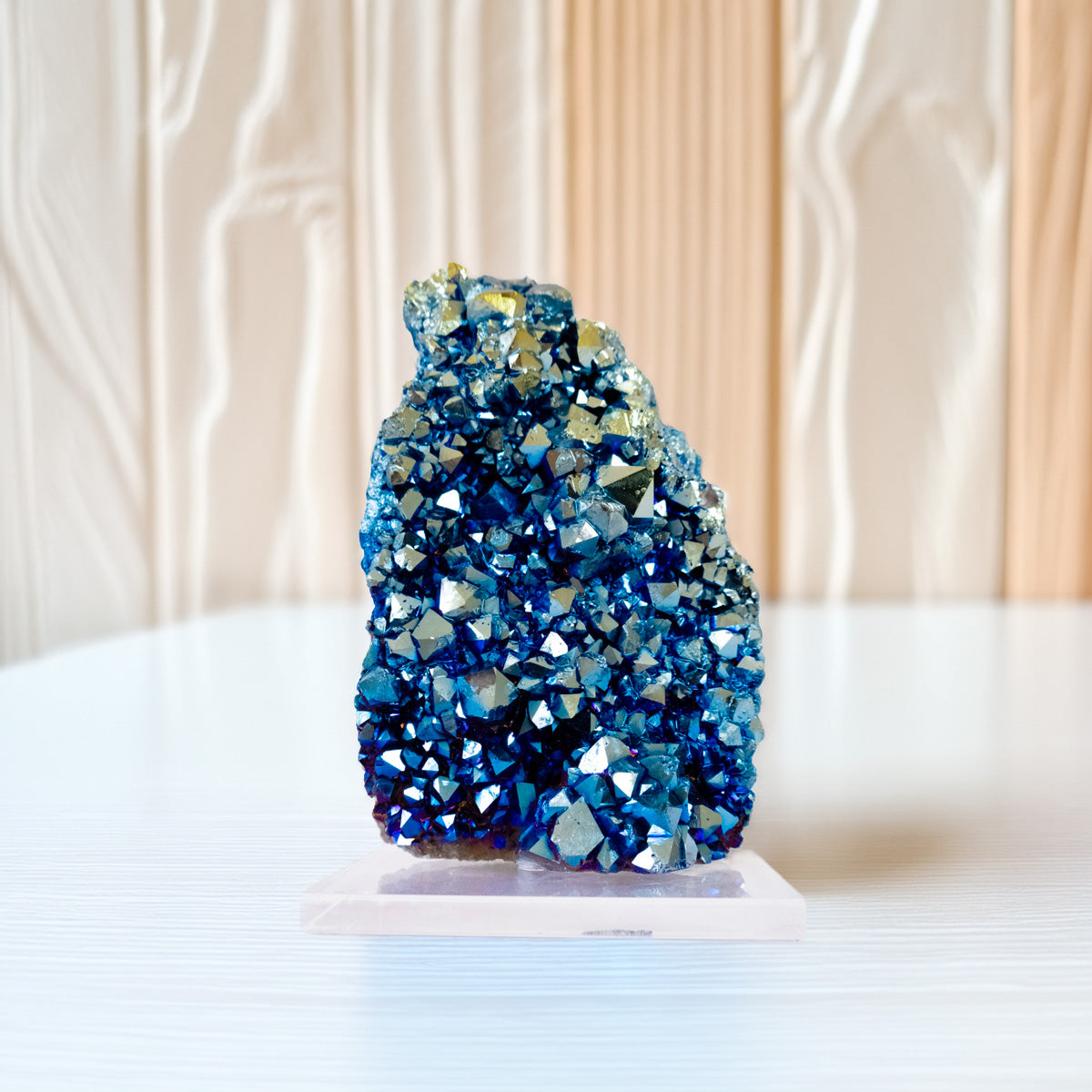 Blue Titanium Quartz Druze on Acrylic Base 870 grams