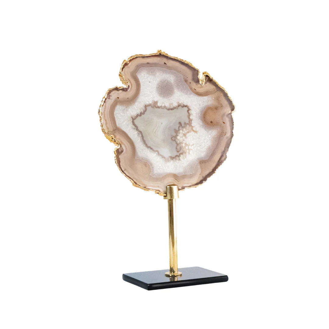 Natural Agate Slice Gold Plated on Glass Base 559 grams