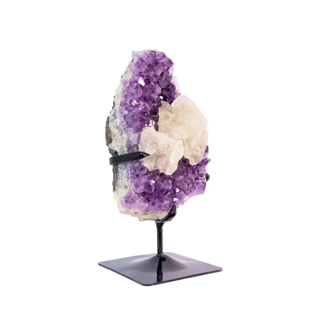 Amethyst Druze with Crystallized Calcite Inclusion on Black Metal Base – 6.480kg