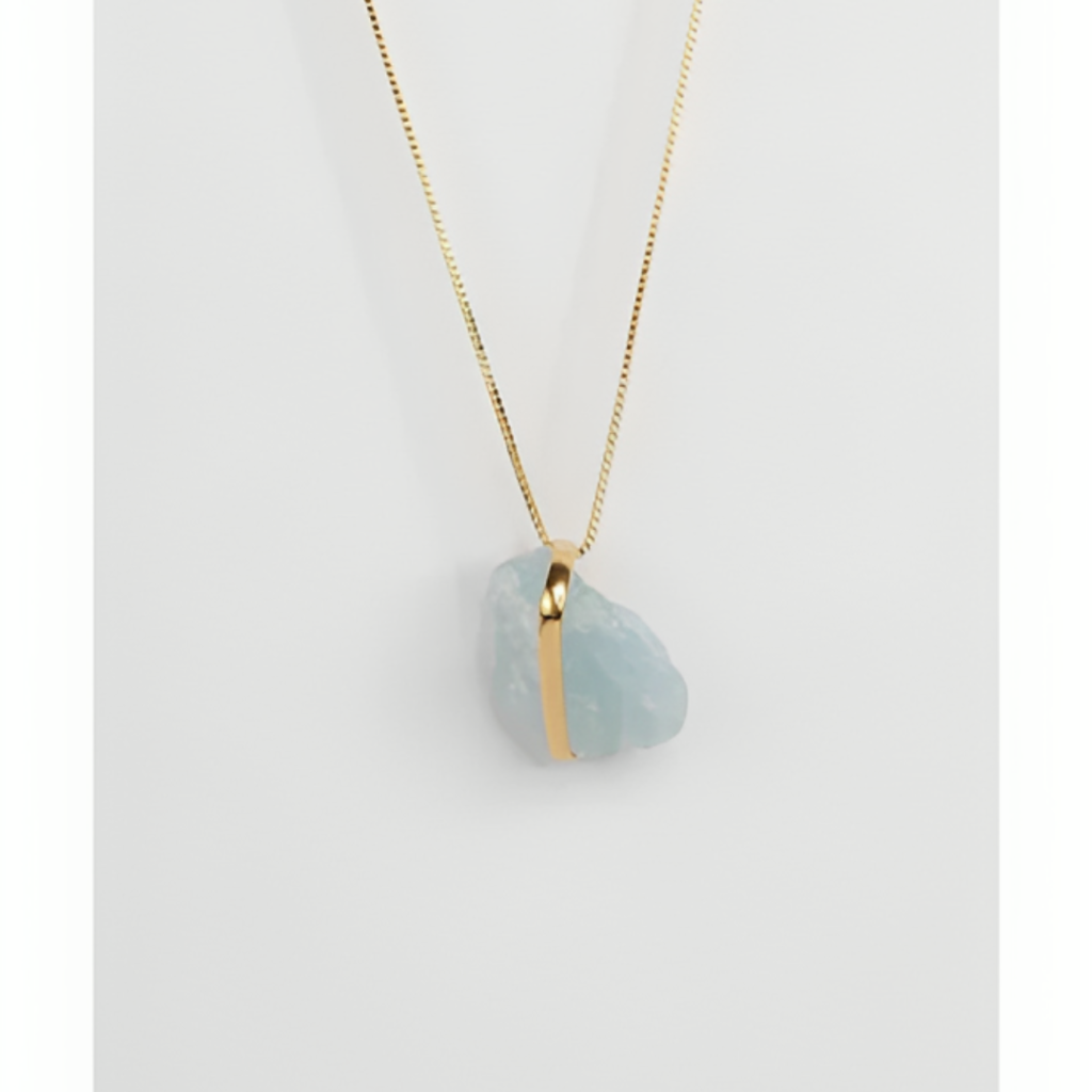 Long Aquamarine Embrace Necklace Gold Plated