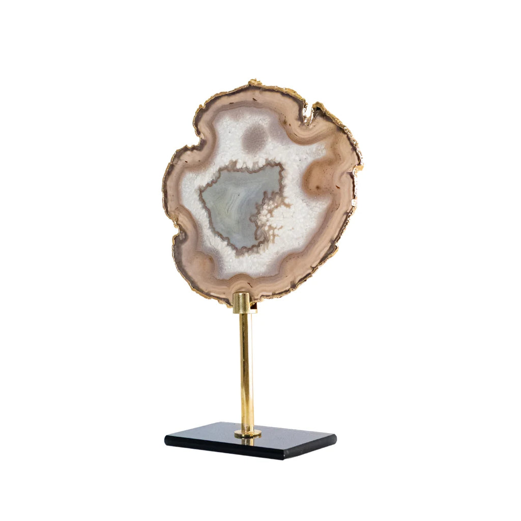 Natural Agate Slice Gold Plated on Glass Base 559 grams