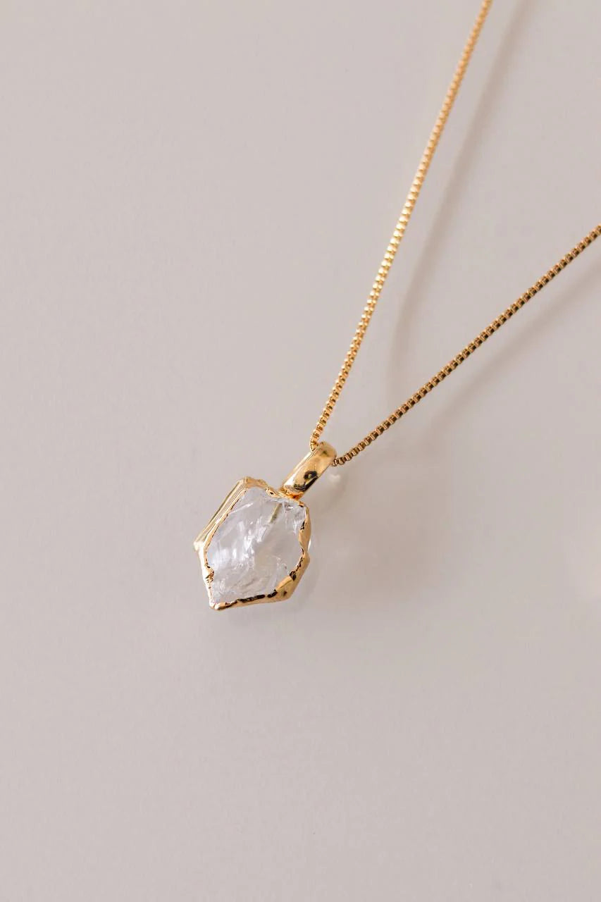 Quartz Crystal Details Necklace 18k Gold Plated