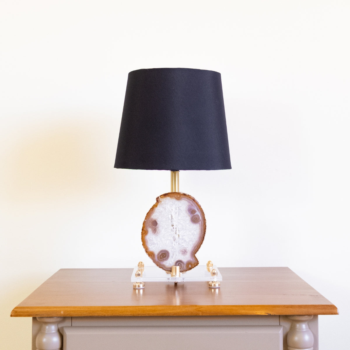 Natural Agate Slice Lamp Gold Plated on Acrylic Base