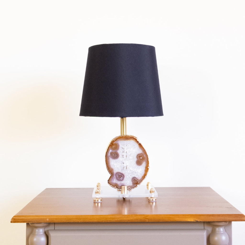 Natural Agate Slice Lamp Gold Plated on Acrylic Base