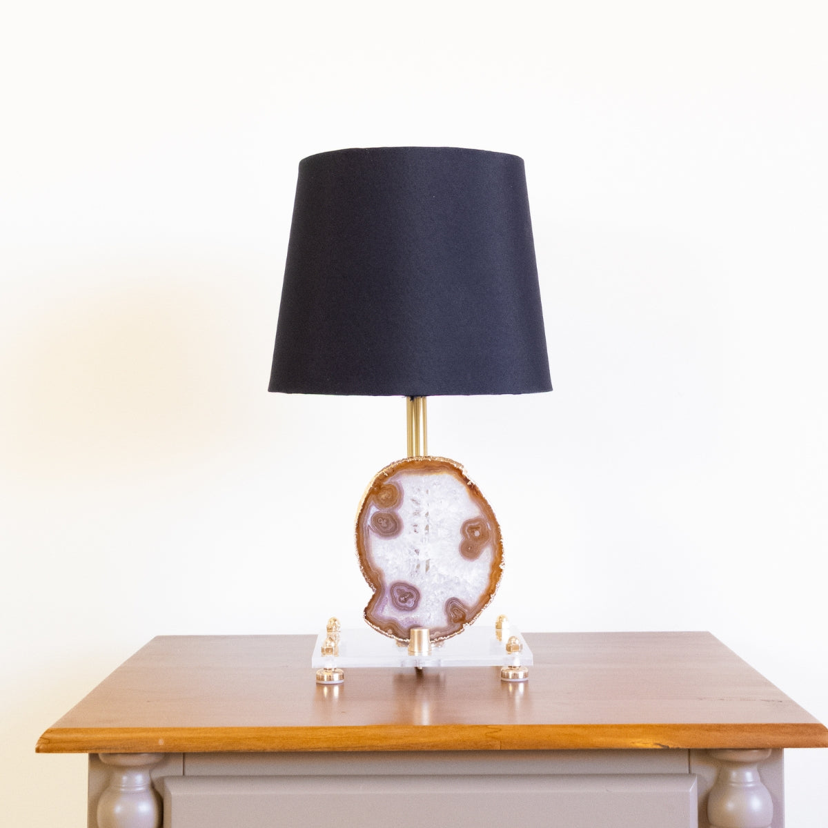 Natural Agate Slice Lamp Gold Plated on Acrylic Base