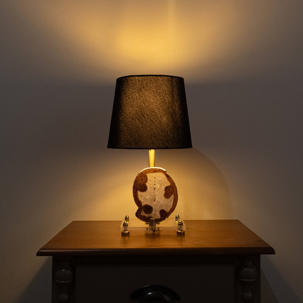 Natural Agate Slice Lamp Gold Plated on Acrylic Base