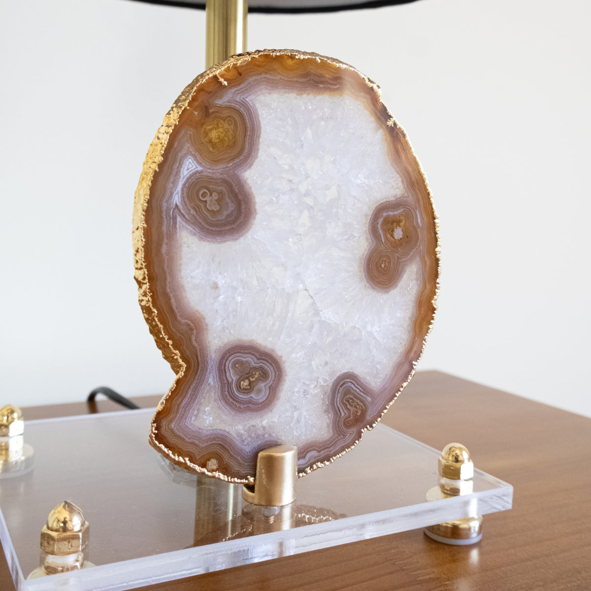 Natural Agate Slice Lamp Gold Plated on Acrylic Base