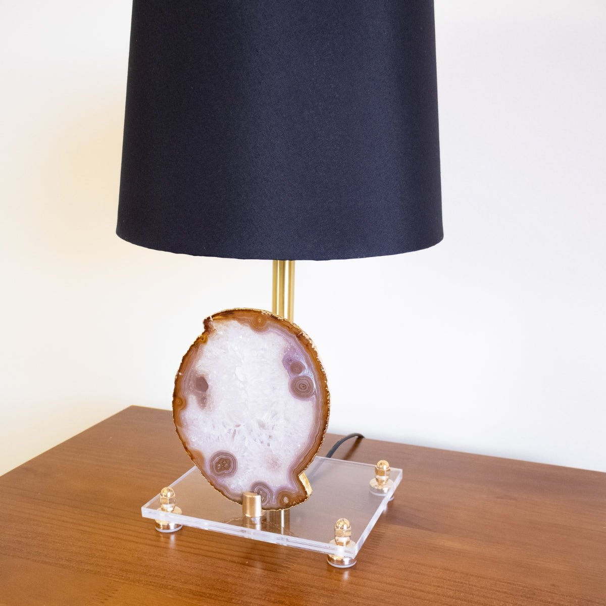 Natural Agate Slice Lamp Gold Plated on Acrylic Base