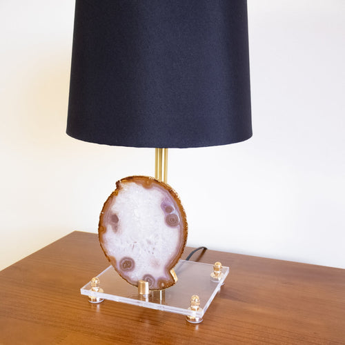 Natural Agate Slice Lamp Gold Plated on Acrylic Base