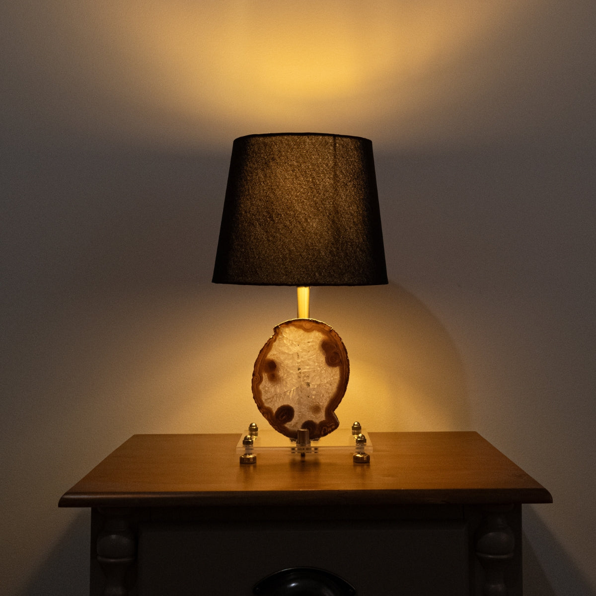 Natural Agate Slice Lamp Gold Plated on Acrylic Base