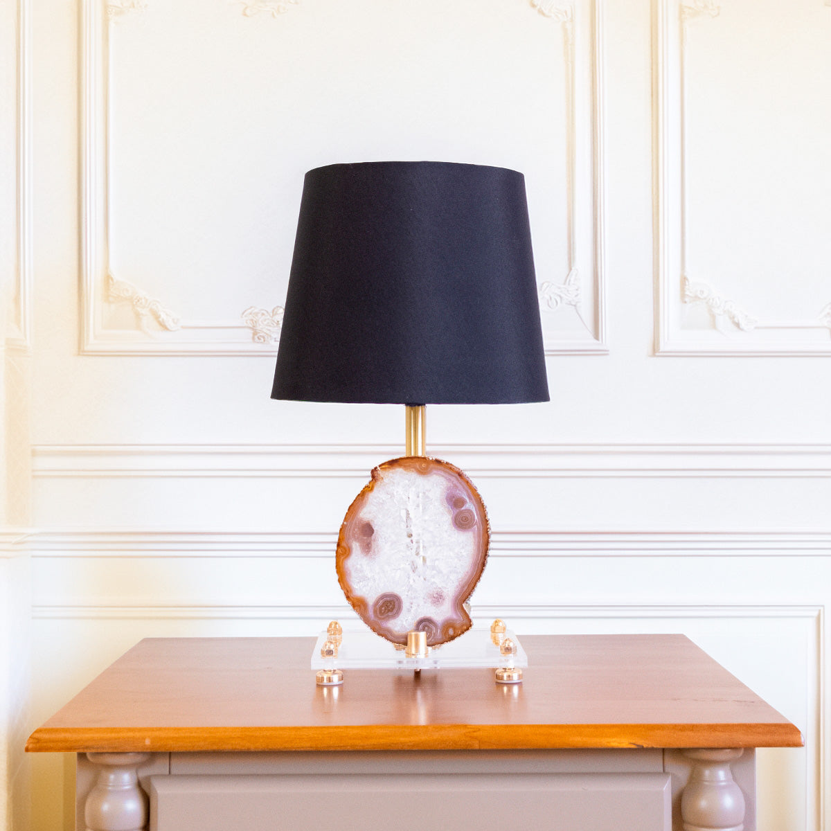 Natural Agate Slice Lamp Gold Plated on Acrylic Base