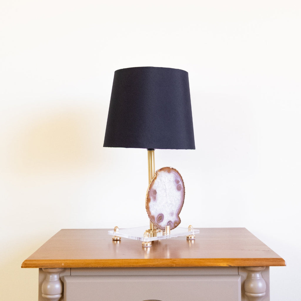 Natural Agate Slice Lamp Gold Plated on Acrylic Base