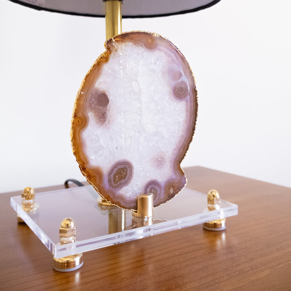 Natural Agate Slice Lamp Gold Plated on Acrylic Base