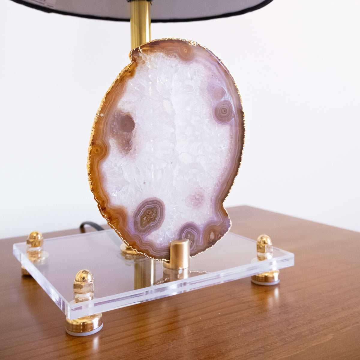 Natural Agate Slice Lamp Gold Plated on Acrylic Base