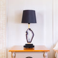 Natural Agate Slice Lamp Gold Plated on Black Wood Base