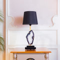 Natural Agate Slice Lamp Gold Plated on Black Wood Base