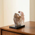 Macaw Carved in Rose Quartz on Elestial Smoky Quartz Base