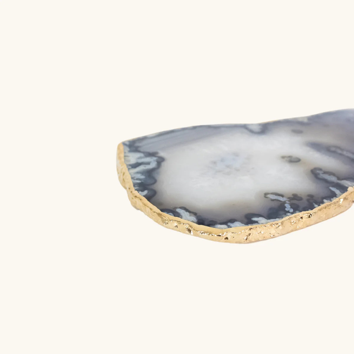 Natural Crystallized Blue and Gray Agate Tray Gold Plated