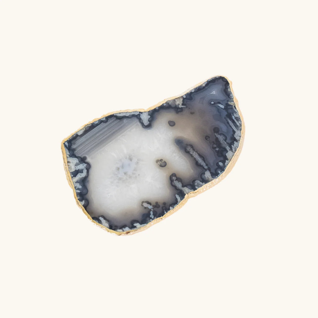 Natural Crystallized Blue and Gray Agate Tray Gold Plated