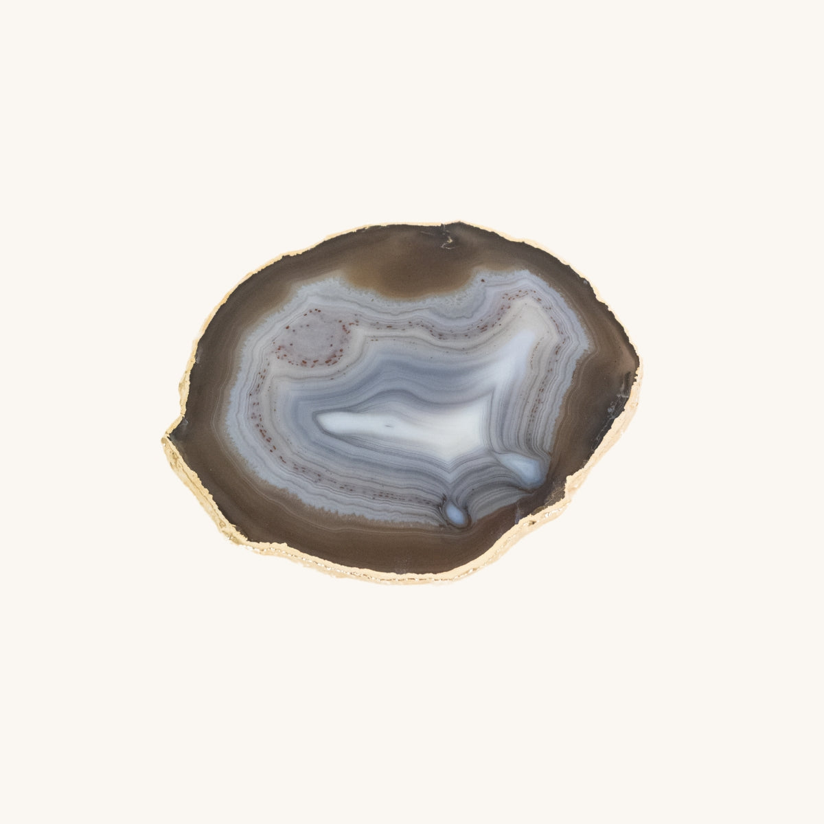 Natural Brown and Blue Agate Tray Gold Plated