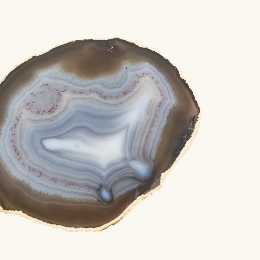 Natural Brown and Blue Agate Tray Gold Plated