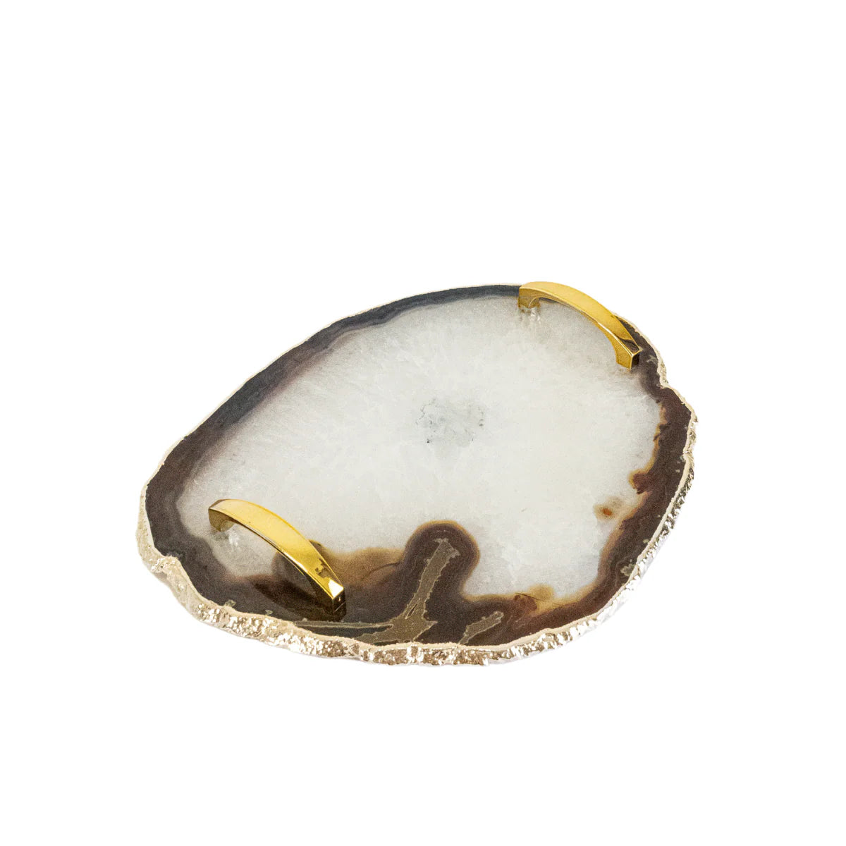 Natural Agate Tray Gold Plated with Feet and Handle