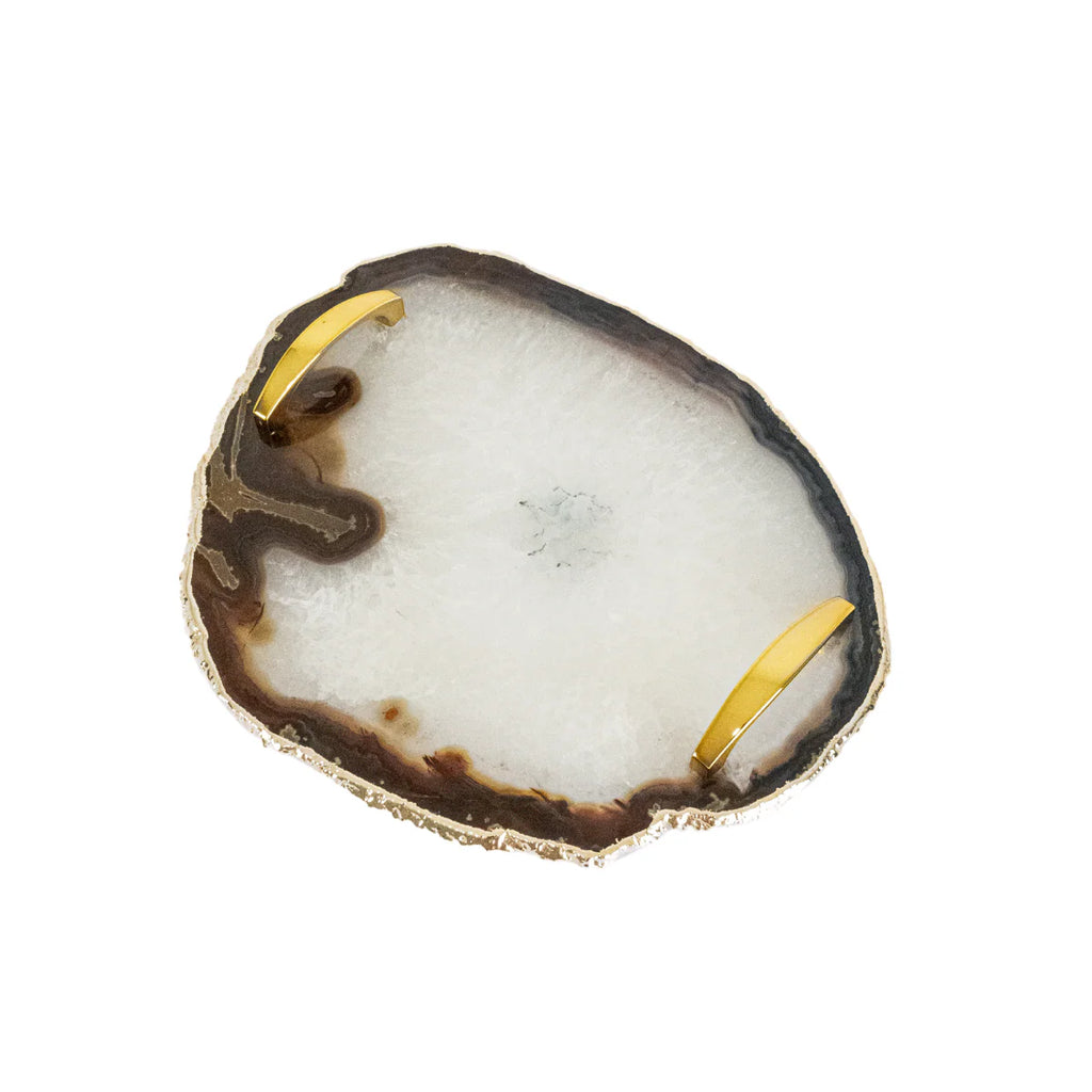 Natural Agate Tray Gold Plated with Feet and Handle