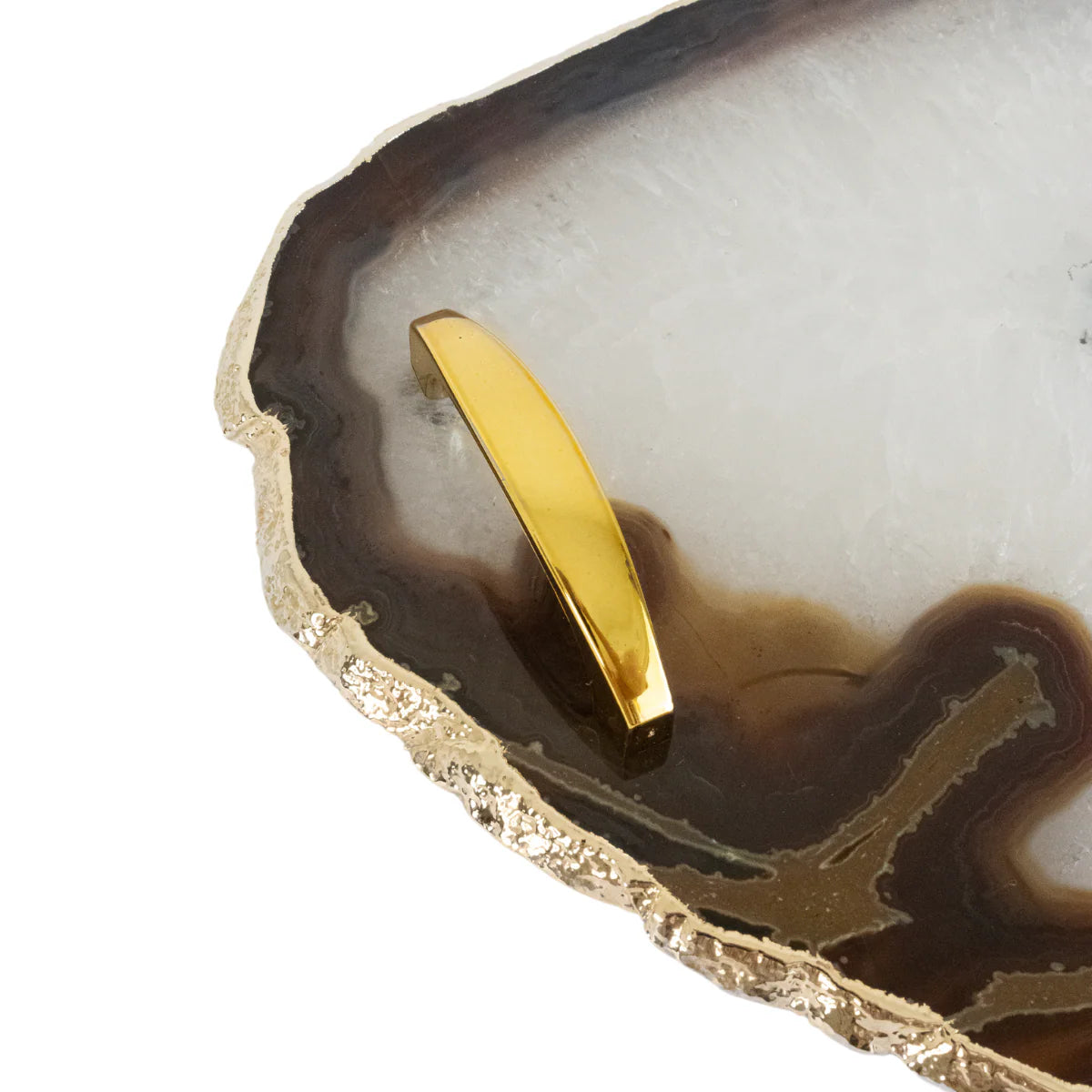 Natural Agate Tray Gold Plated with Feet and Handle
