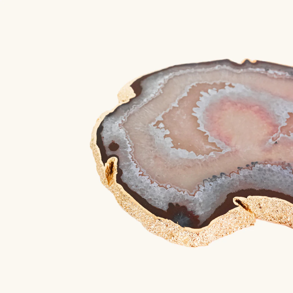 Natural Crystallized Agate Tray with Gold Plating