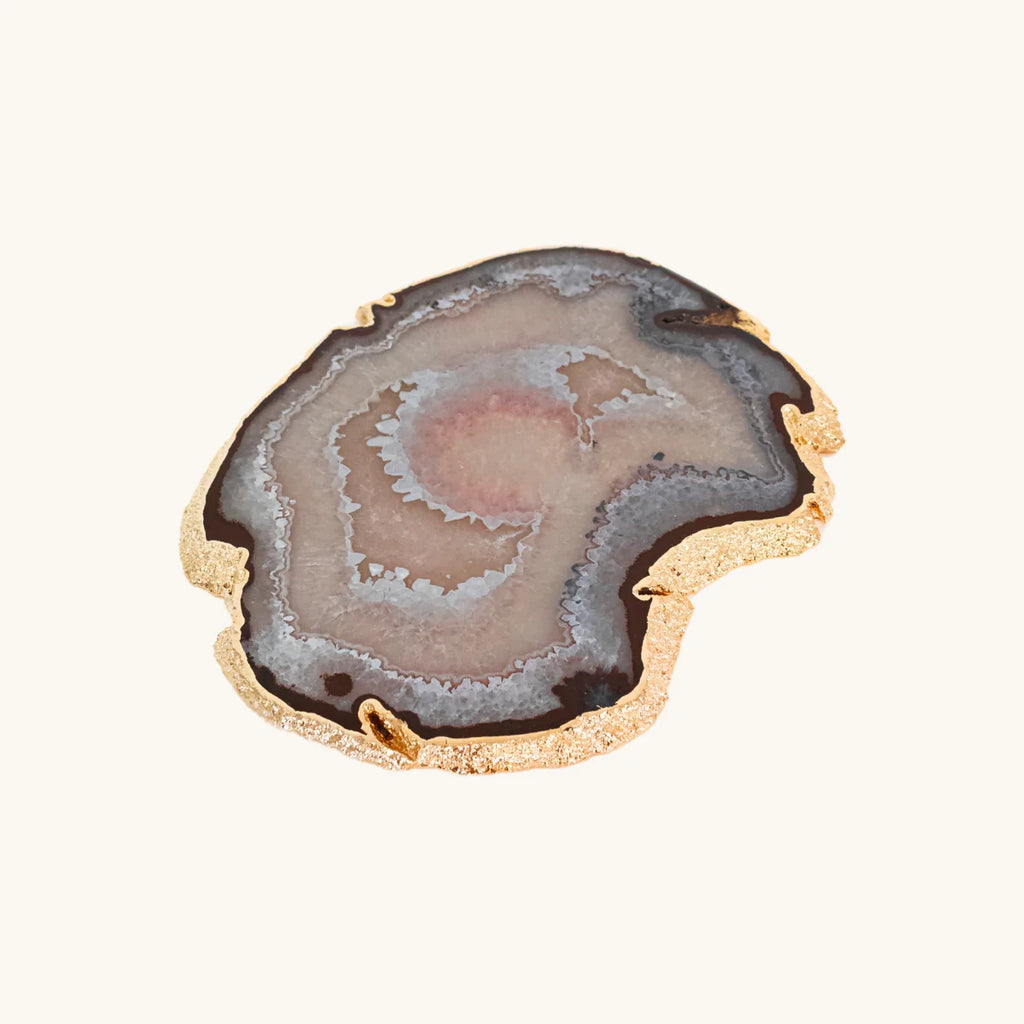 Natural Crystallized Agate Tray with Gold Plating