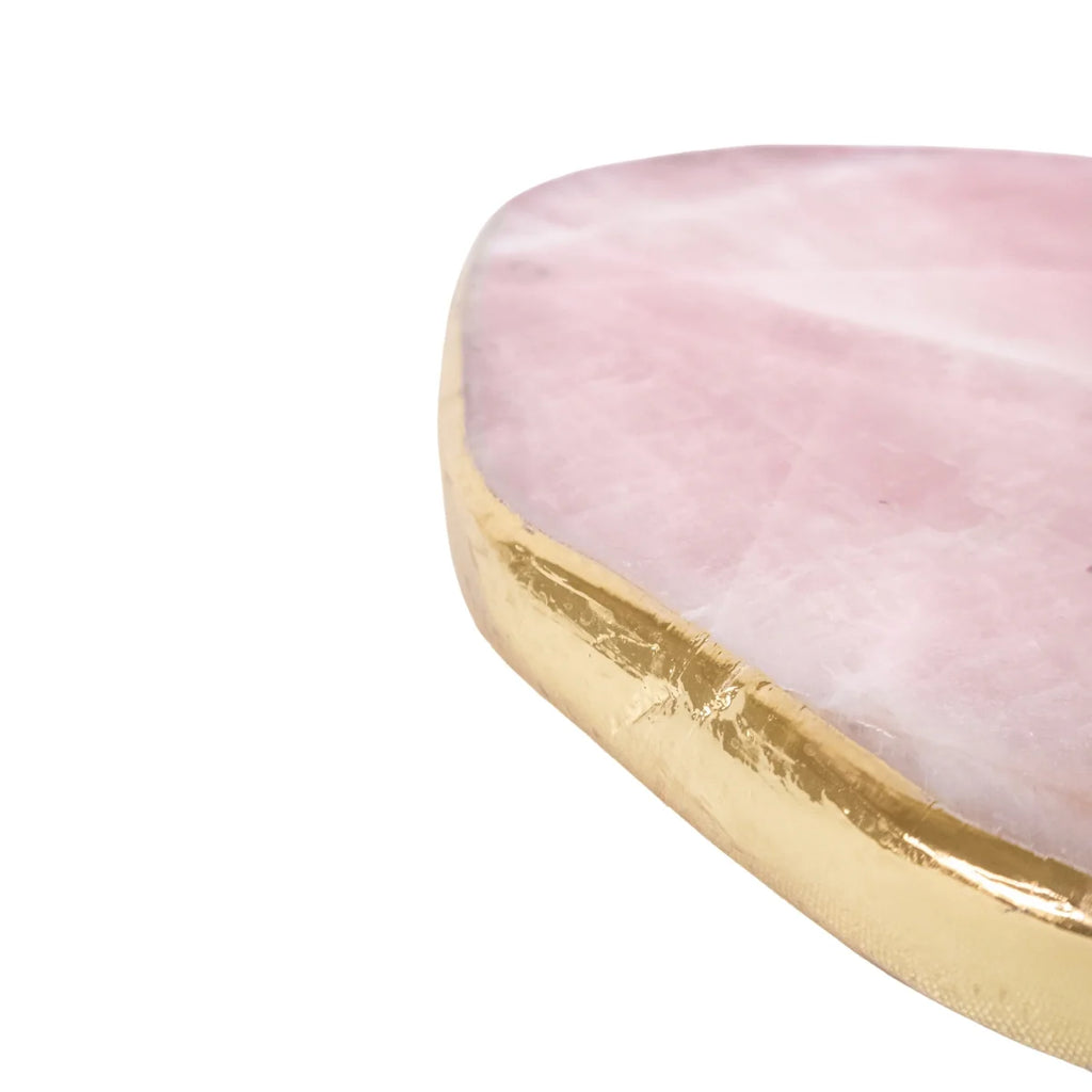 Extra Polished Rose Quartz Tray 24k Gold Plated Edge - 1.845 kg