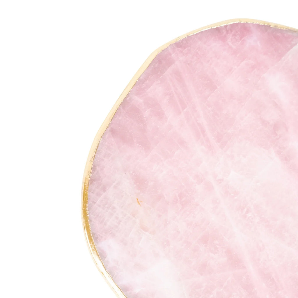 Extra Polished Rose Quartz Tray 24k Gold Plated Edge - 1.845 kg