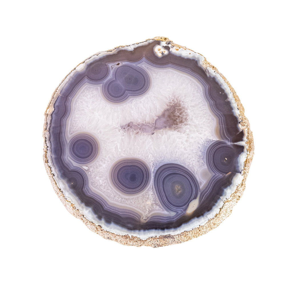 Large Natural Agate Tray Grey and Crystallized Tones 24k Gold Plated Edge - 2.745 kg