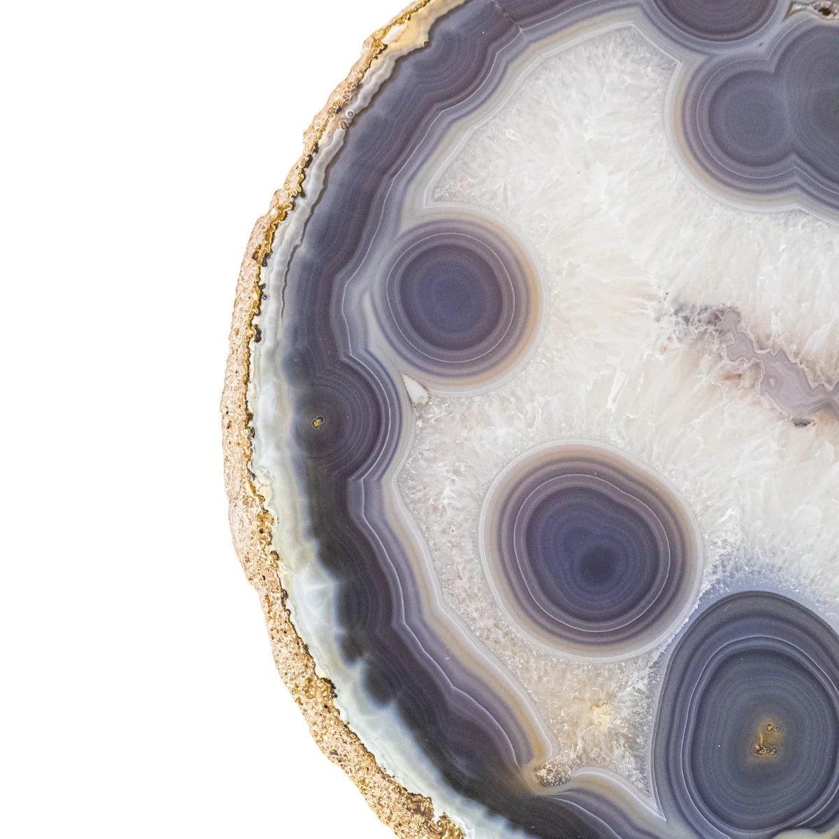 Large Natural Agate Tray Gray and Crystallized Tones 24k Gold Plated Edge - 2.745 kg