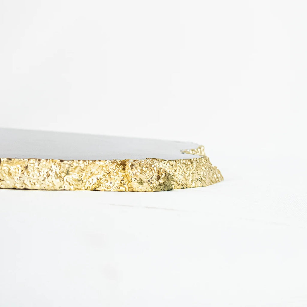 Large Natural Agate Tray Brown and Gray Tones 24k Gold Plated Edge - 2.540 kg