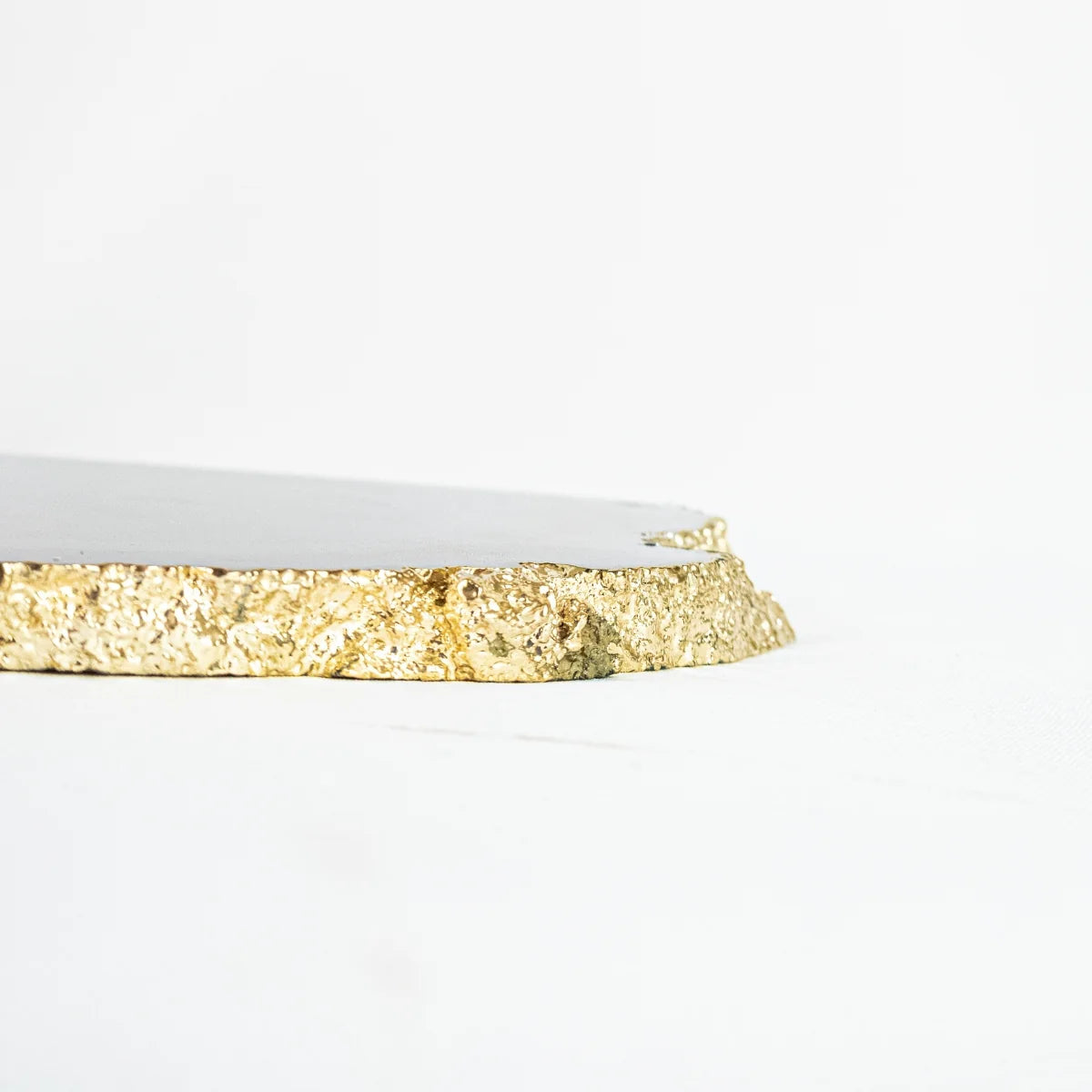 Large Natural Agate Tray Brown and Gray Tones 24k Gold Plated Edge - 2.540 kg