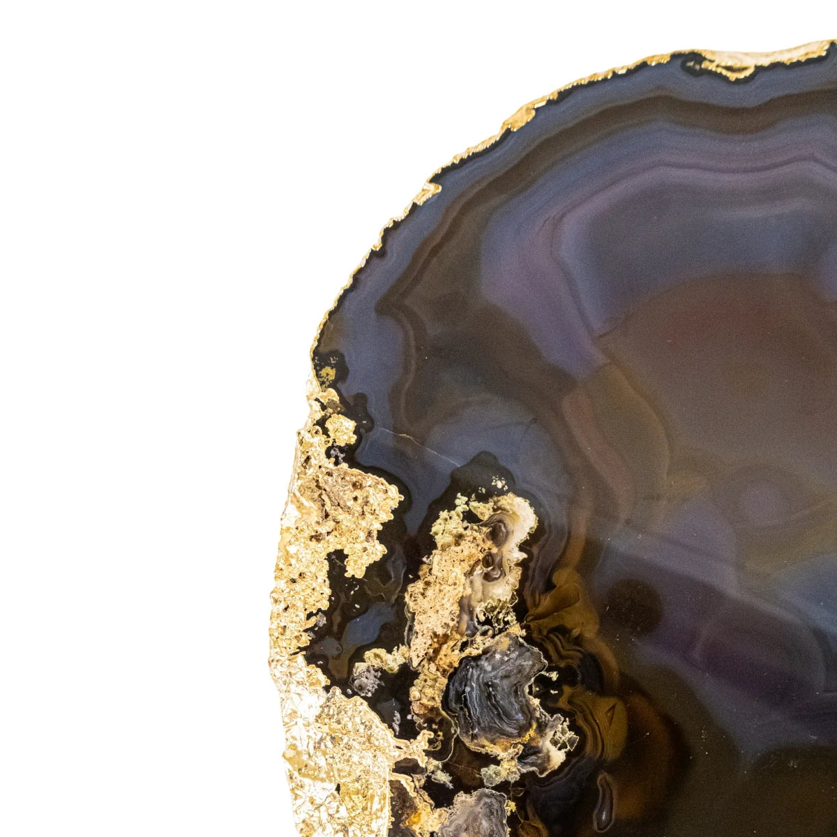 Large Natural Agate Tray Red and Blue Tones 24k Gold Plated Edge - 3.395 kg