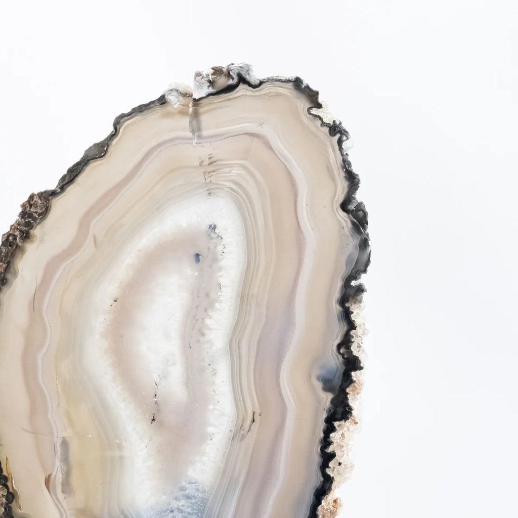 Polished Natural Gray Tones Agate Slice Butterfly on Metal Base 2.450 kg