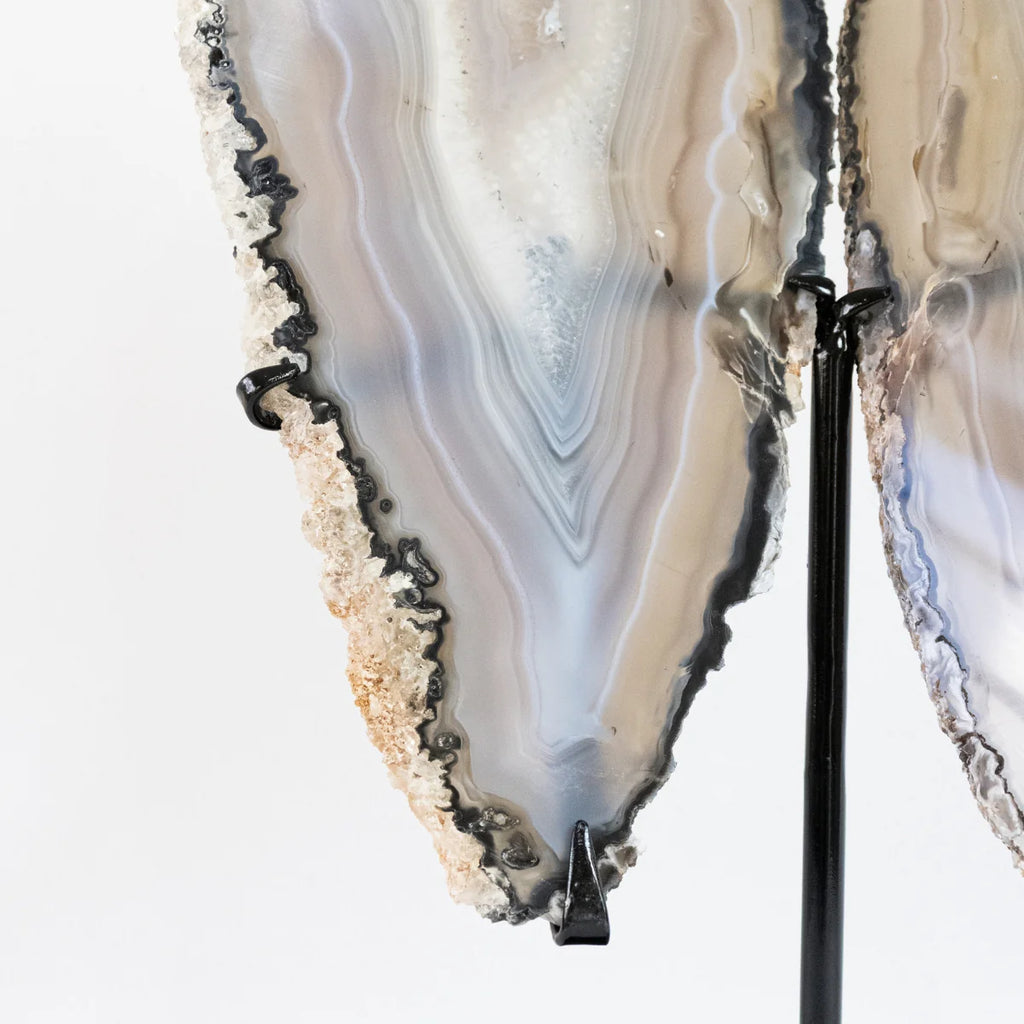 Polished Natural Gray Tones Agate Slice Butterfly on Metal Base 2.450 kg