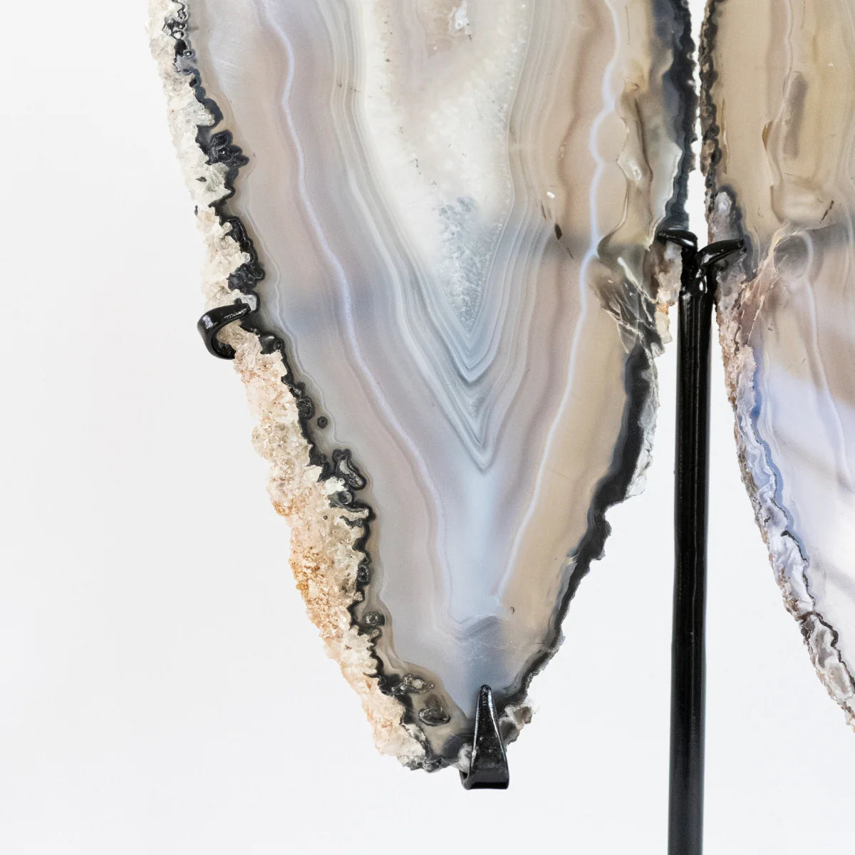 Polished Natural Gray Tones Agate Slice Butterfly on Metal Base 2.450 kg