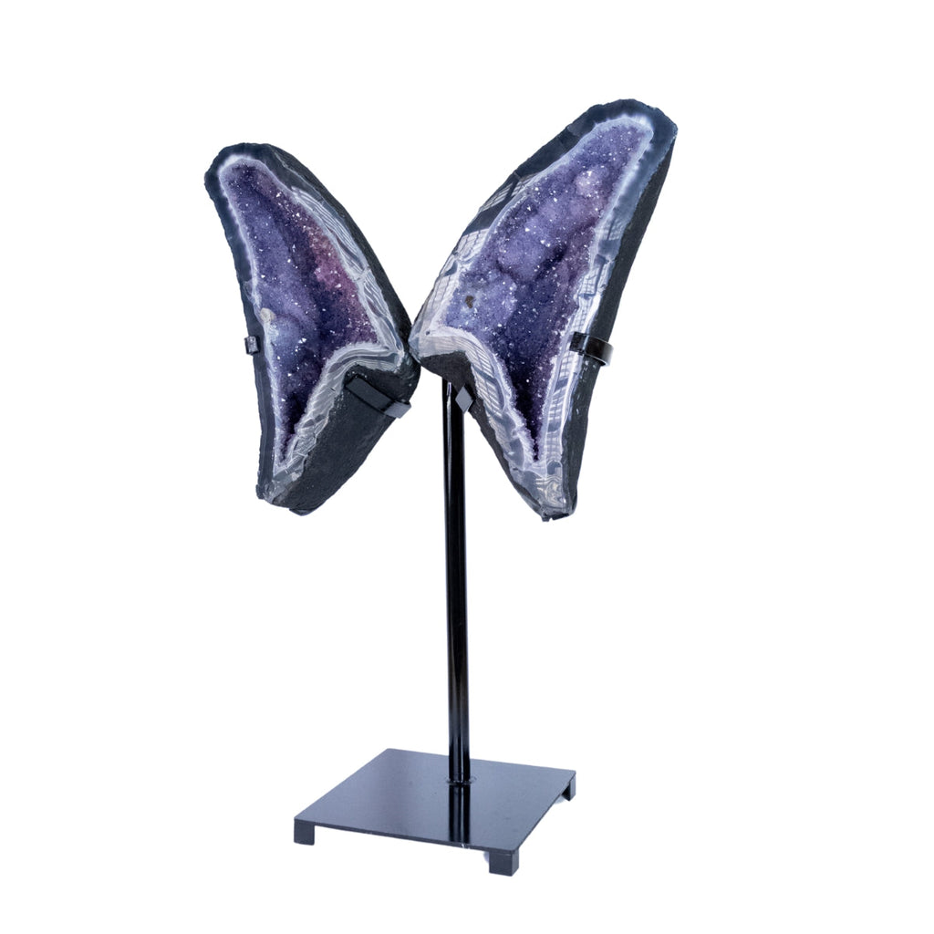 Semi-Polished Natural Agate Geode on Black Metal Base 344 grams