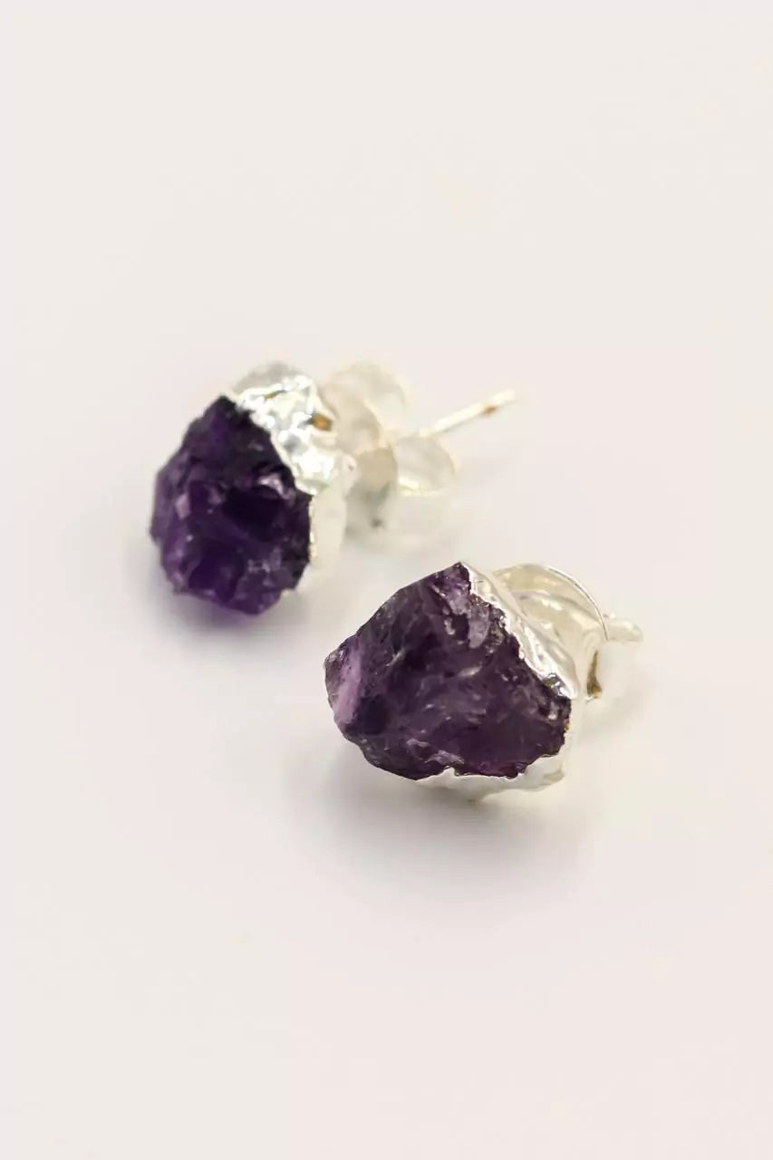 Raw Amethyst Earring silver plated