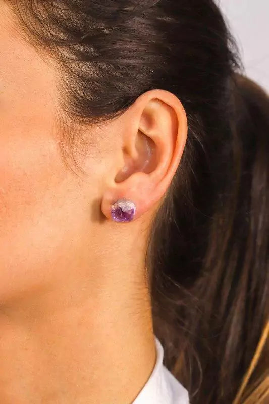 Raw Amethyst Earring silver plated