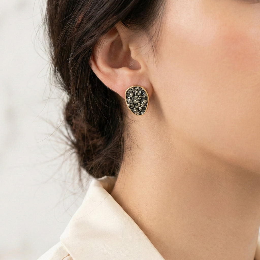 Pyrite Fragment Earrings Gold Plated